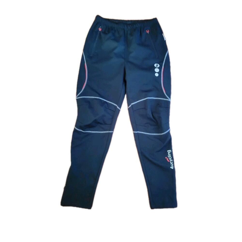 4UCYCLING Black Windproof Fleece Biking Cycling Fitted Activewear Pants Mens M